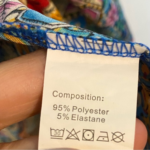 SHEIN Blue and Orange Tiered Ruffled Long Sleeve Dress - Picture 4 of 8